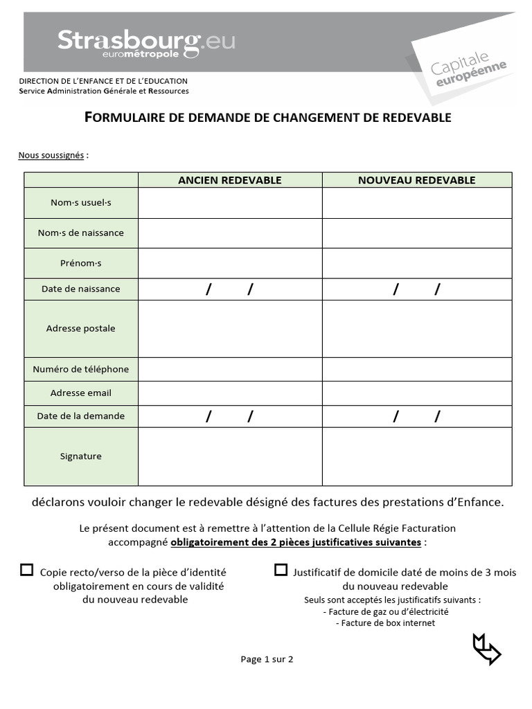 Formulaire de Changement de Redevable | PDF