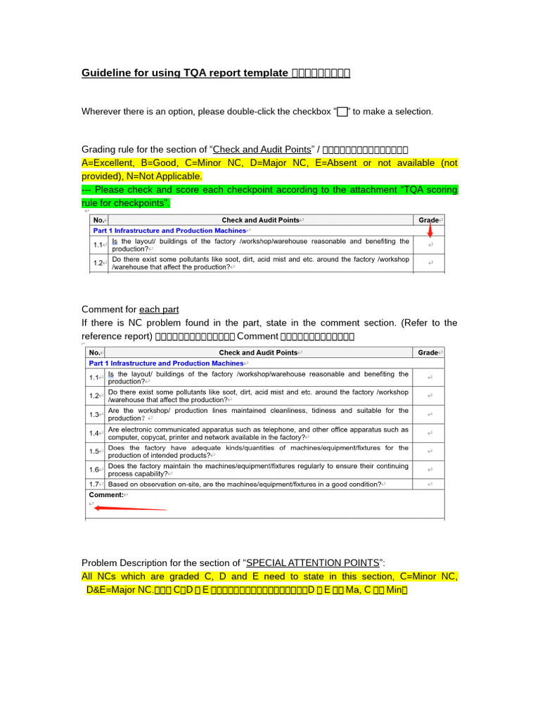 Guideline for Using TQA Report Template 报告模板使用的指引 | PDF