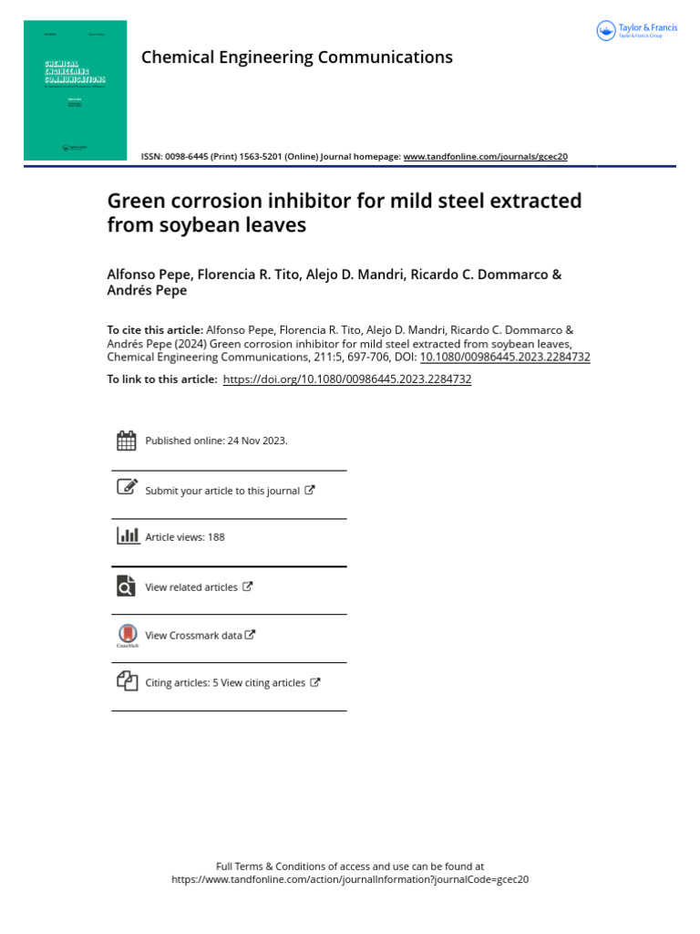 Green Corrosion Inhibitor for Mild Steel Extracted From Soybean Leaves ...