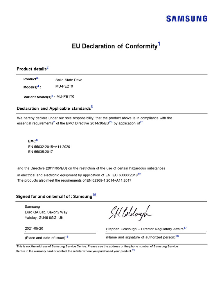 EU Declaration of Conformity: Product Details | PDF