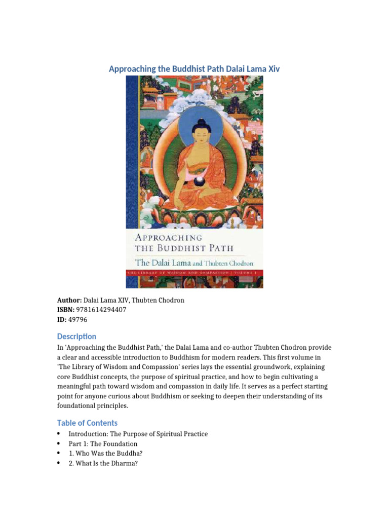 Approaching the Buddhist Path Dalai Lama Xiv eBook manual edition | PDF ...