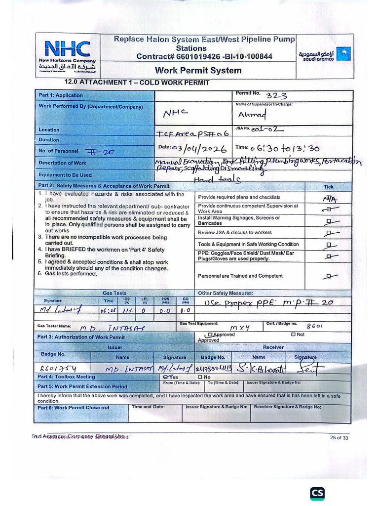 Cold Work Permit-323 | PDF