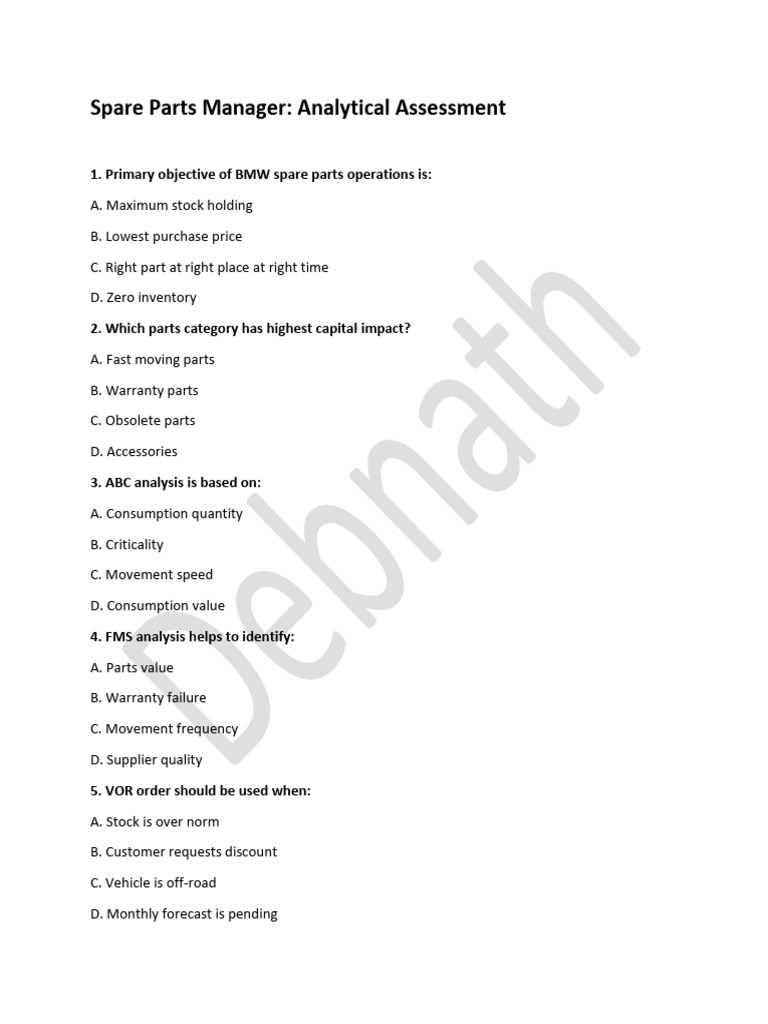 Spare Parts Manager Analytical Assessment | PDF | Inventory ...