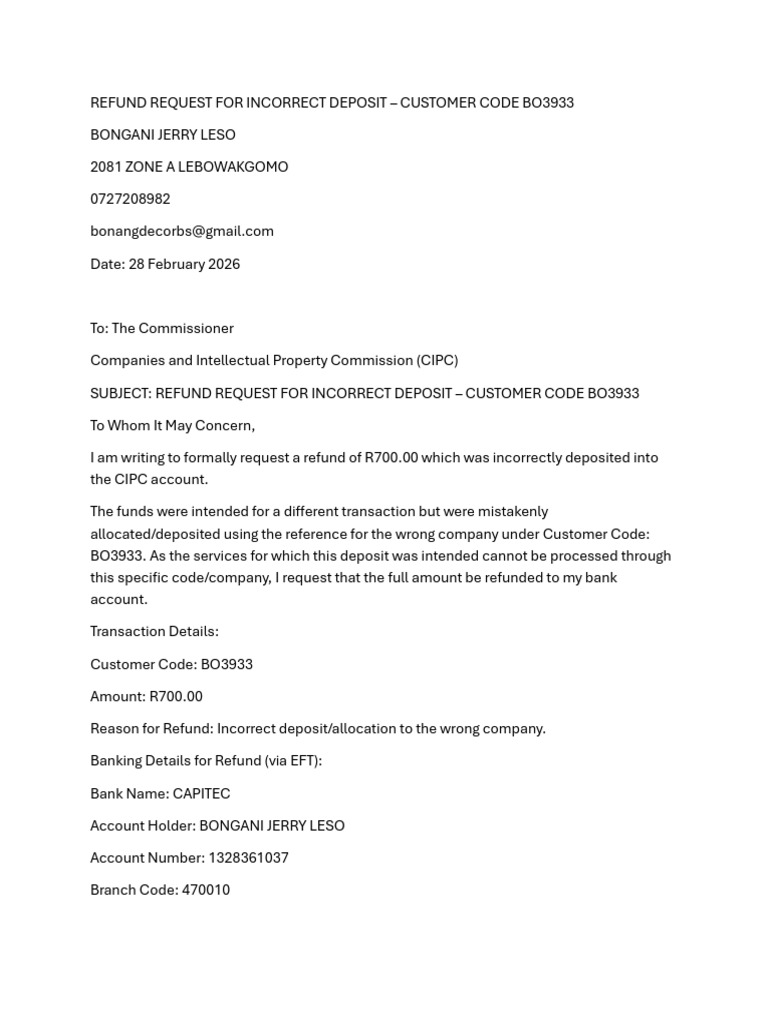 Letter To Cipc | PDF