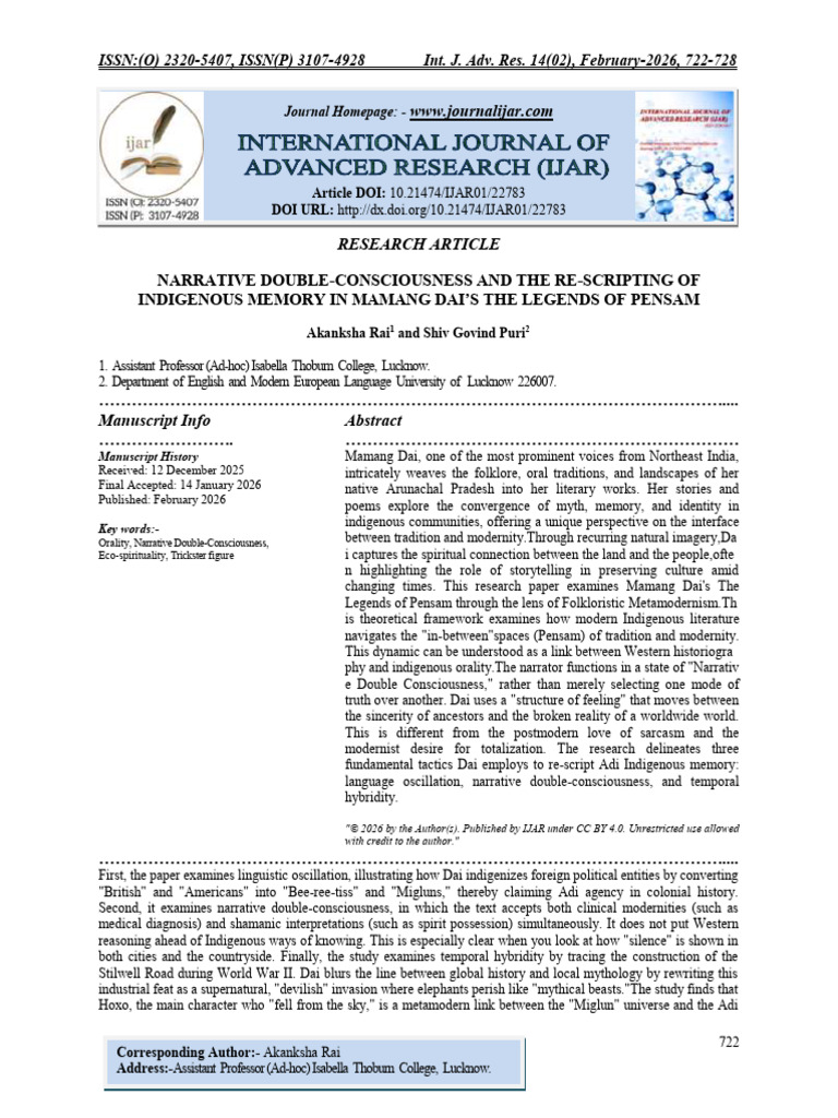 NARRATIVE DOUBLE-CONSCIOUSNESS AND THE RE-SCRIPTING OF INDIGENOUS ...
