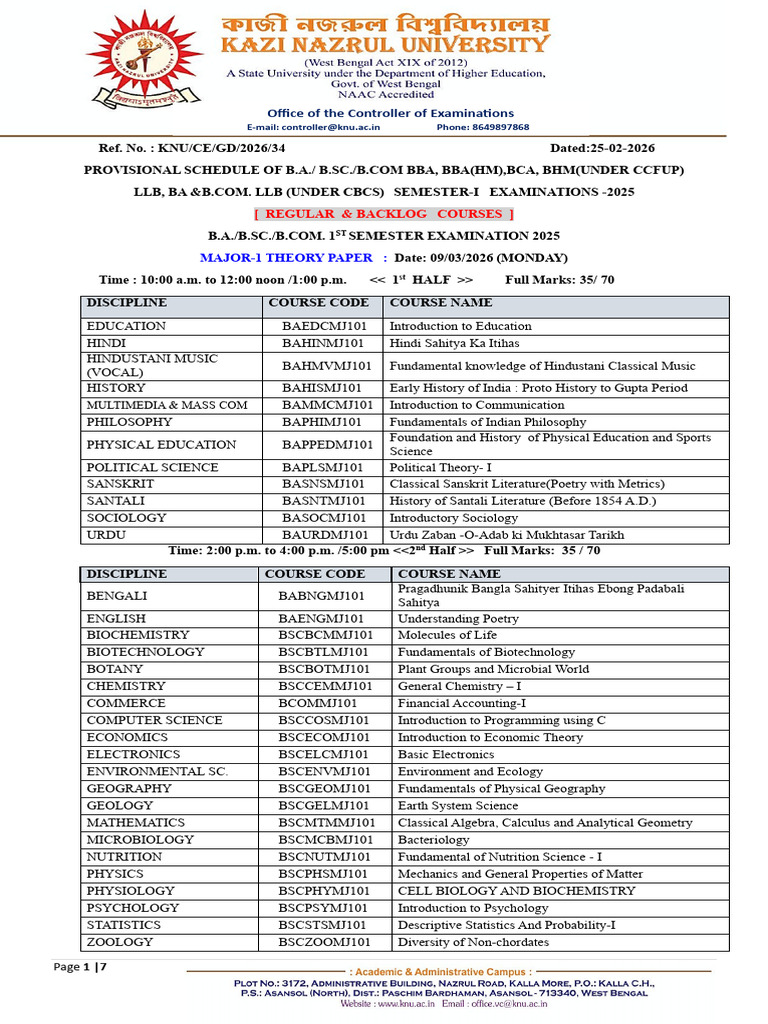 Provisional - Schedule of Ug 1st Sem Examination-2025 | PDF | Science ...