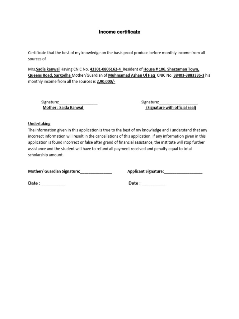 Income Certificate | PDF