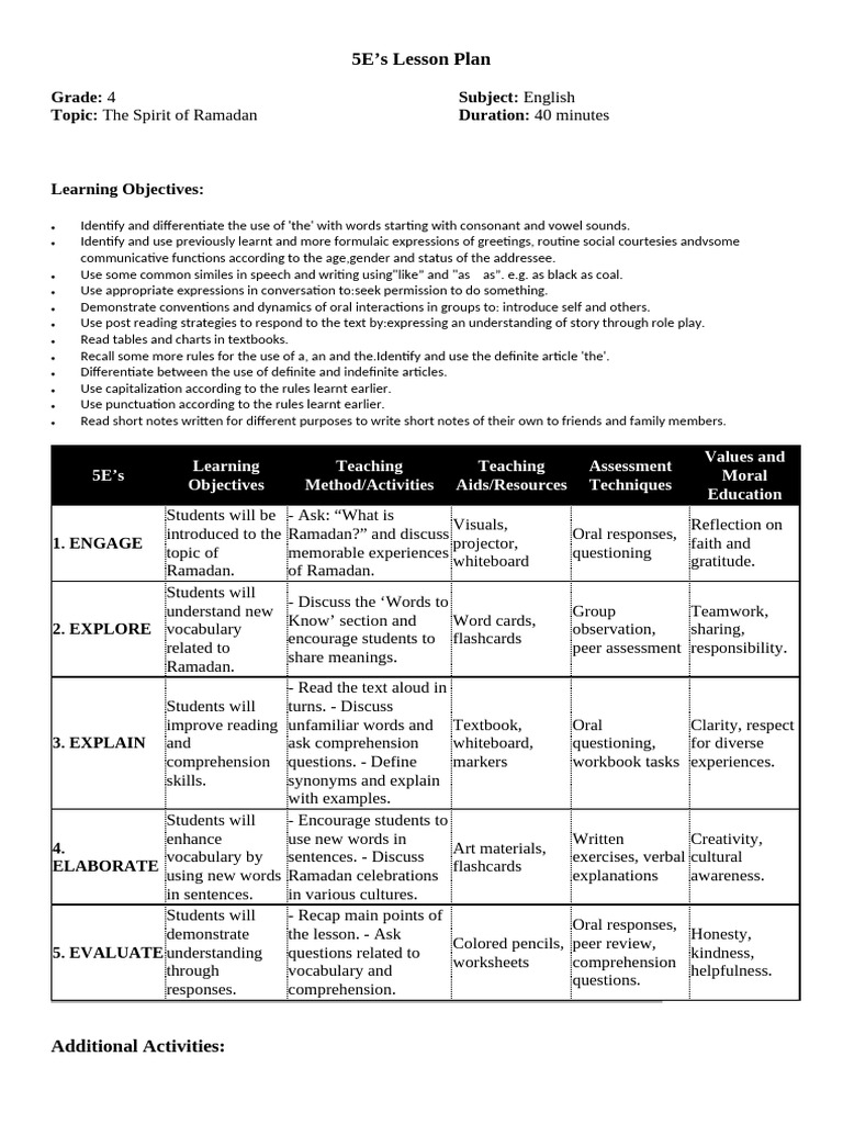 5e Lesson My Sample Lesson Plan's | PDF | Reading Comprehension ...