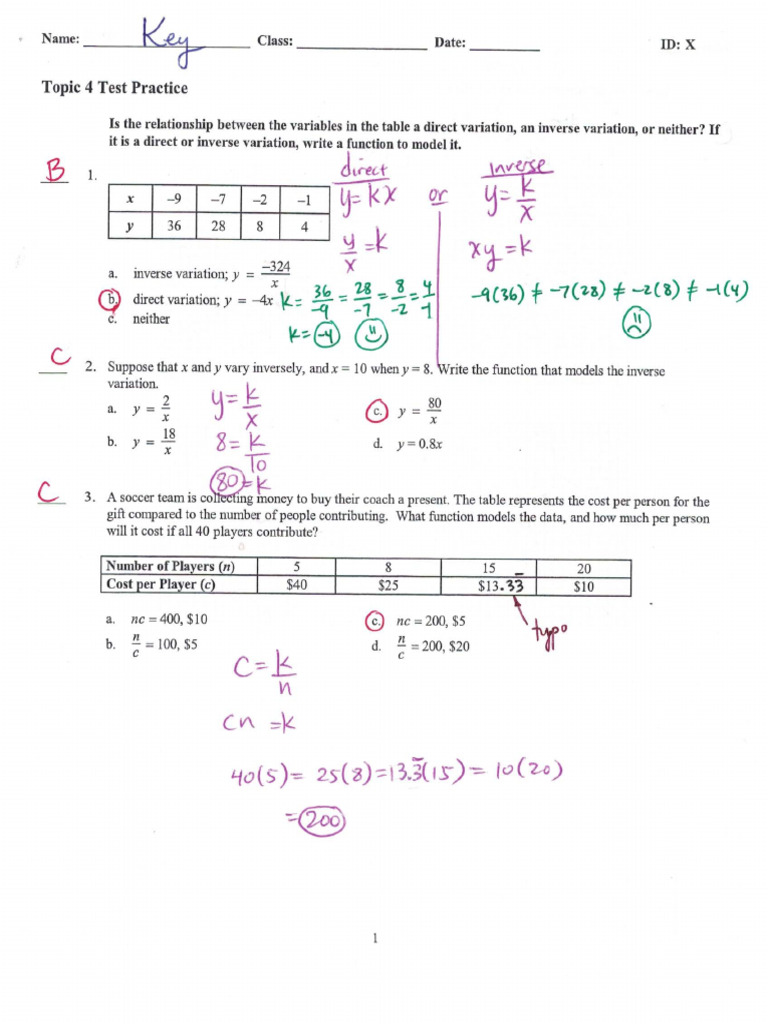 Alg 2 Topic 4 Test Practice Worked-out Solutions | PDF