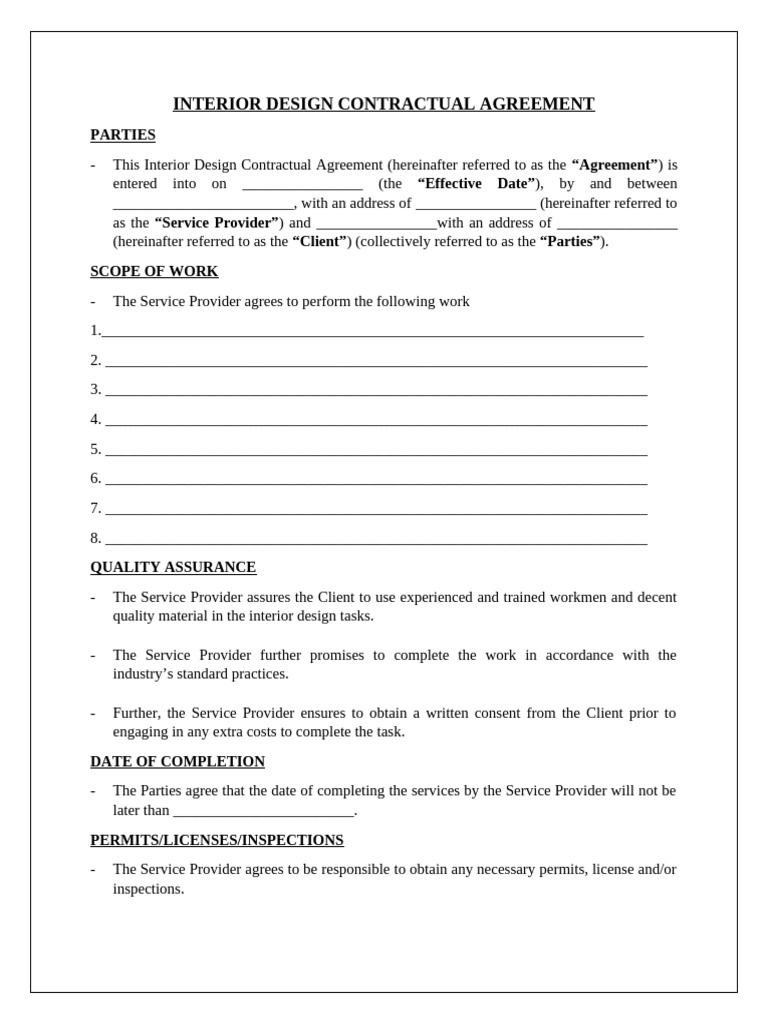 Interior Design Contract Template | PDF | Indemnity | Civil Law (Legal ...