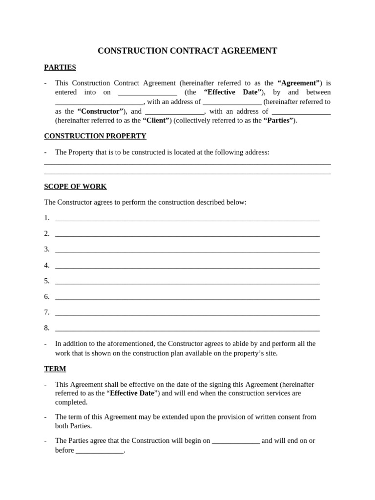 Construction-Contract-Template-Signaturely | PDF | Indemnity | Business Law
