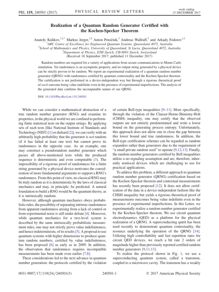 Realization of A Quantum Random Generator Certified With | PDF ...
