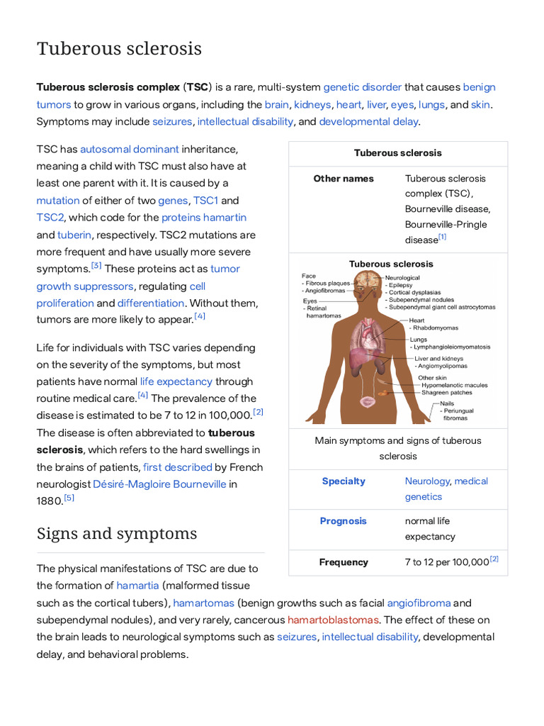 Tuberous Sclerosis - Wikipedia | PDF | Medical Specialties | Diseases ...