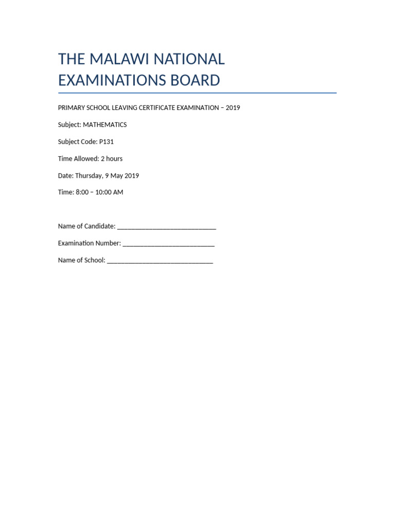 MANEB 2019 Mathematics Answer Script | PDF | Euclid | Euclidean Geometry