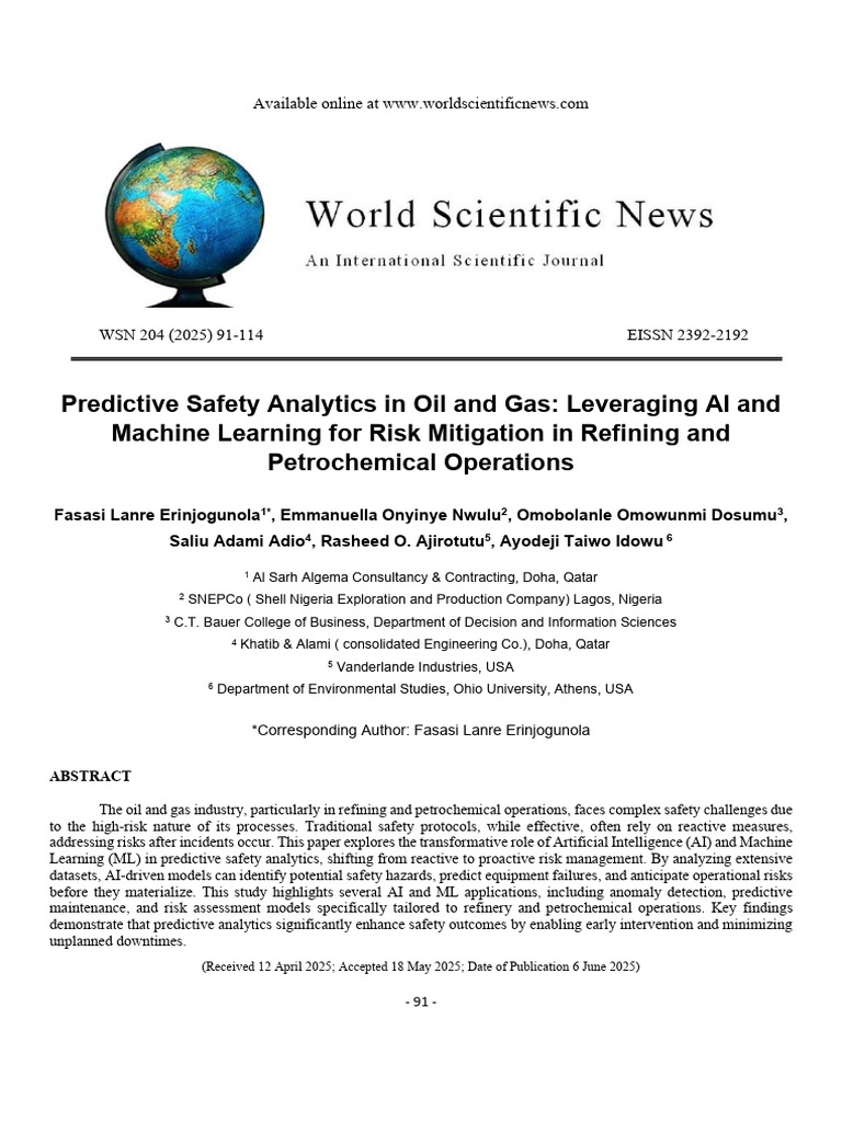 Predictive Safety Analytics in Oil and Gas | PDF | Machine Learning ...