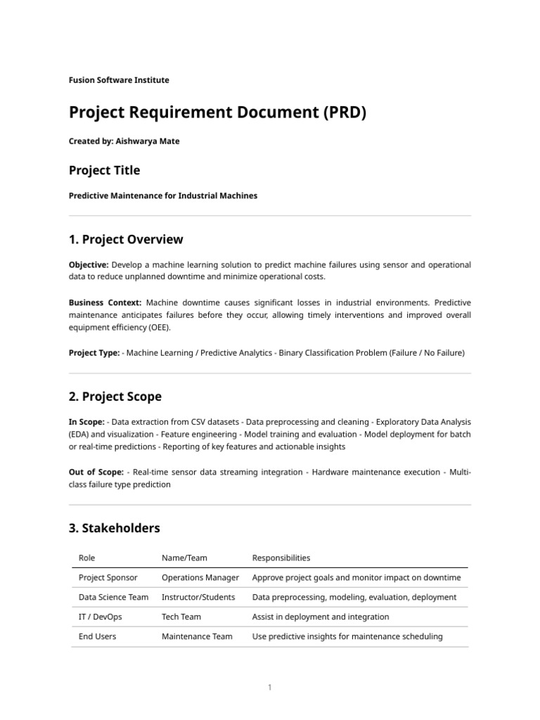 Predictive Maintenance Prd (1) | PDF | Machine Learning | Data