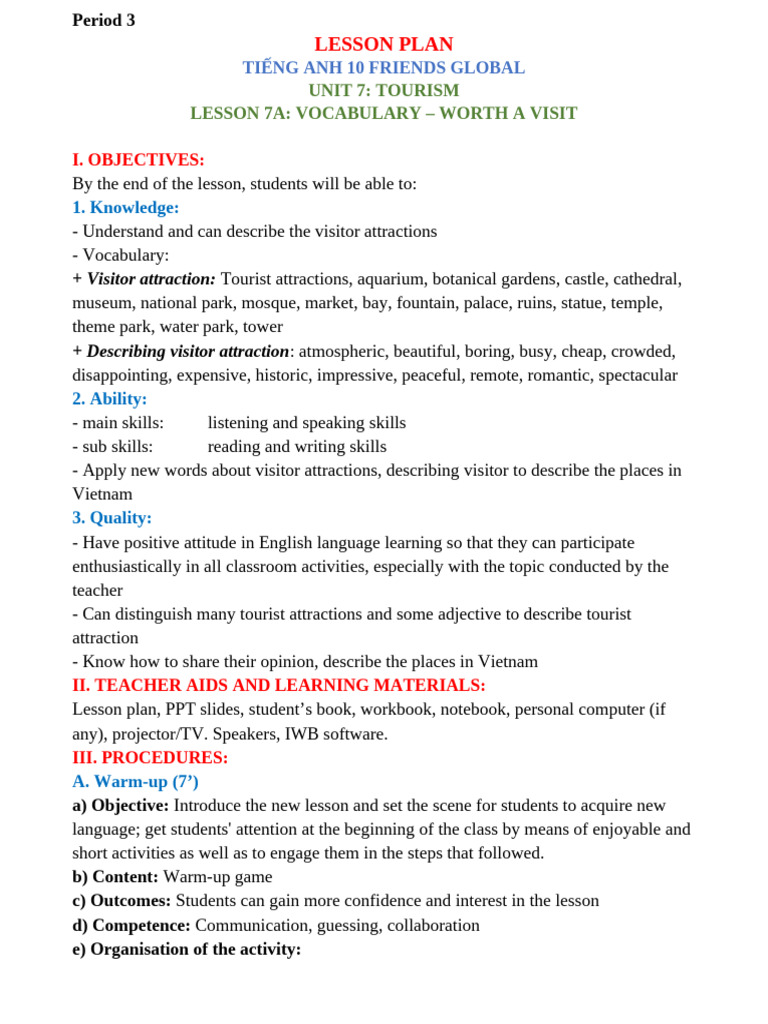 Lesson 7A Vocabulary (Lesson Plan) | PDF | Lesson Plan | Vocabulary