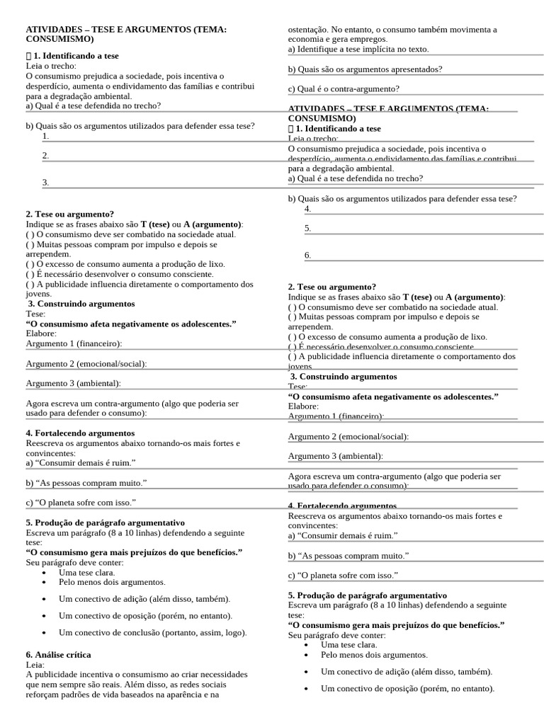 Recomposição de Aprendizagem Atividade Identificando Tese e Argumentos ...