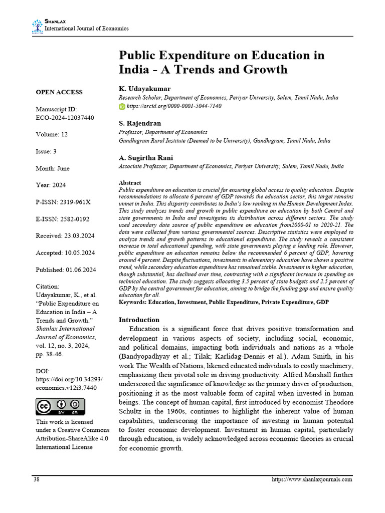 Public Expenditure On Education in India - Trends | PDF | Government ...
