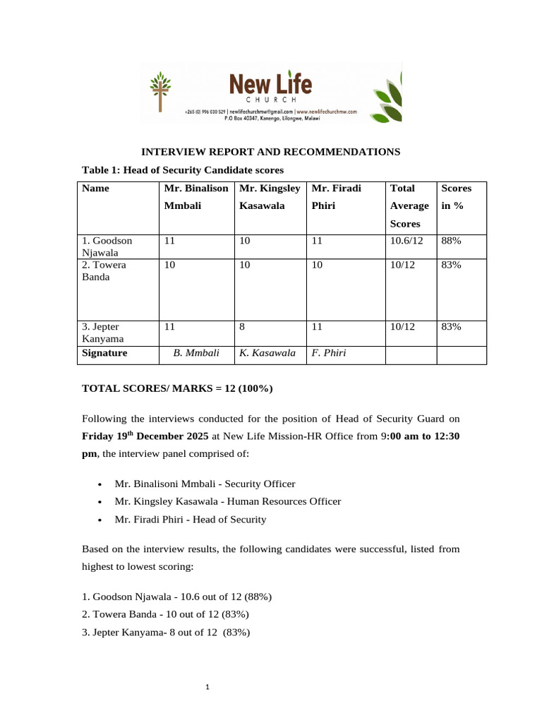 Hs&Sg - Interview Report and Recommendations (Head of Security and ...
