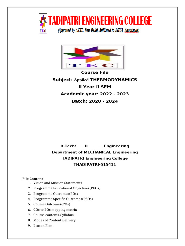 ATD 2-2 Course File 2022-2023 | PDF | Thermodynamics | Second Law Of ...