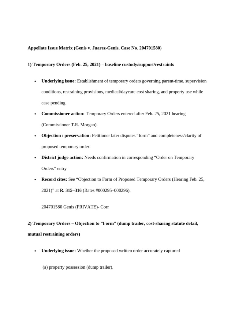Appellate Issue Matrix | PDF | Judgment (Law) | Discovery (Law)