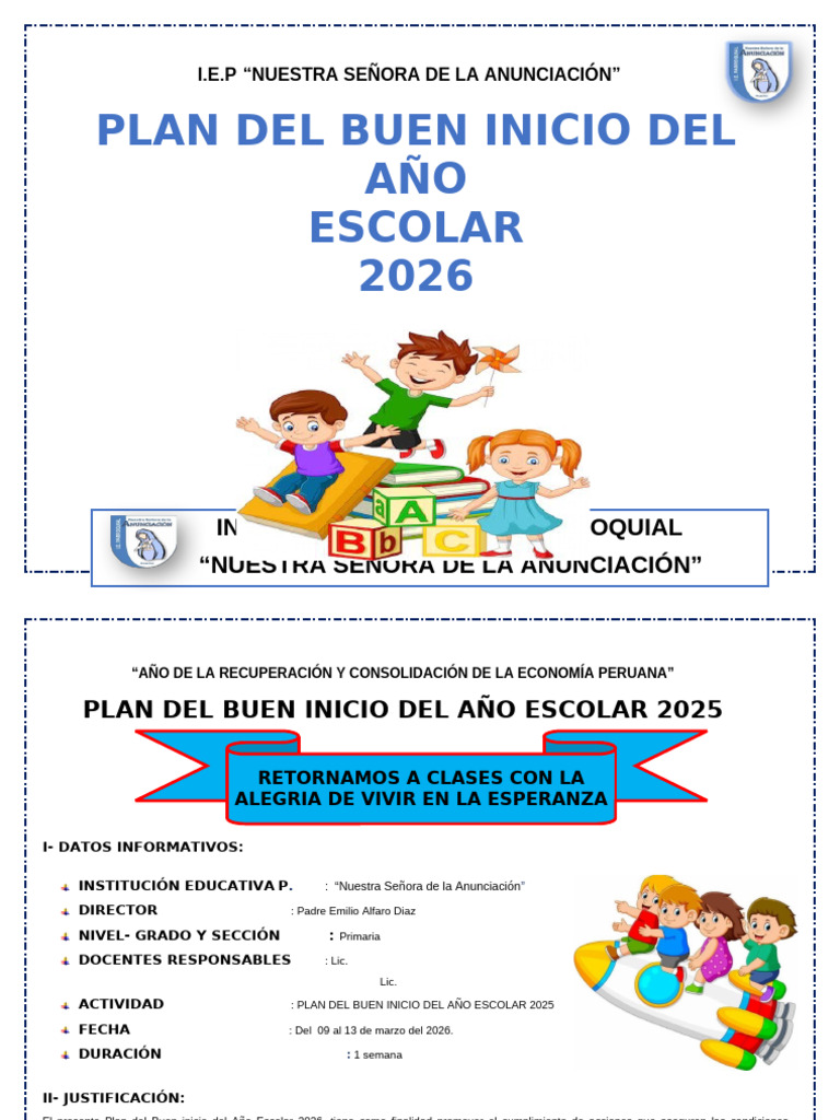 Plan Del Buen Inicio Al Año Escolar 2026 - Prim | PDF | Inclusión ...