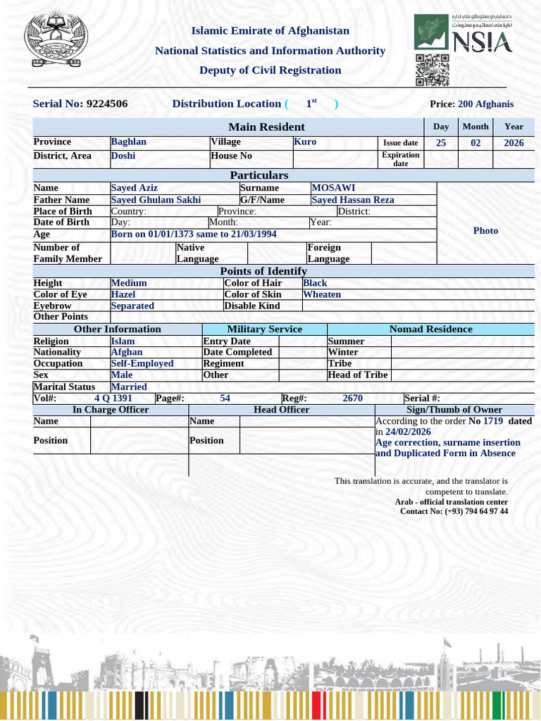 Sayed Aziz Id Card | PDF