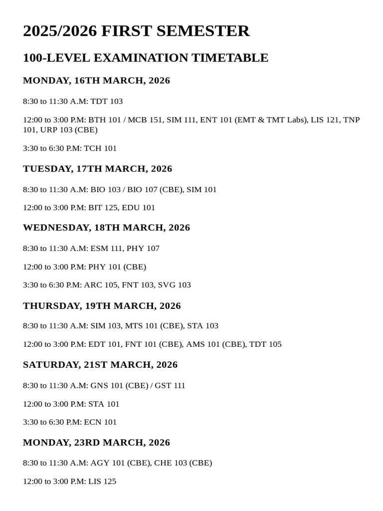 Timetable | PDF