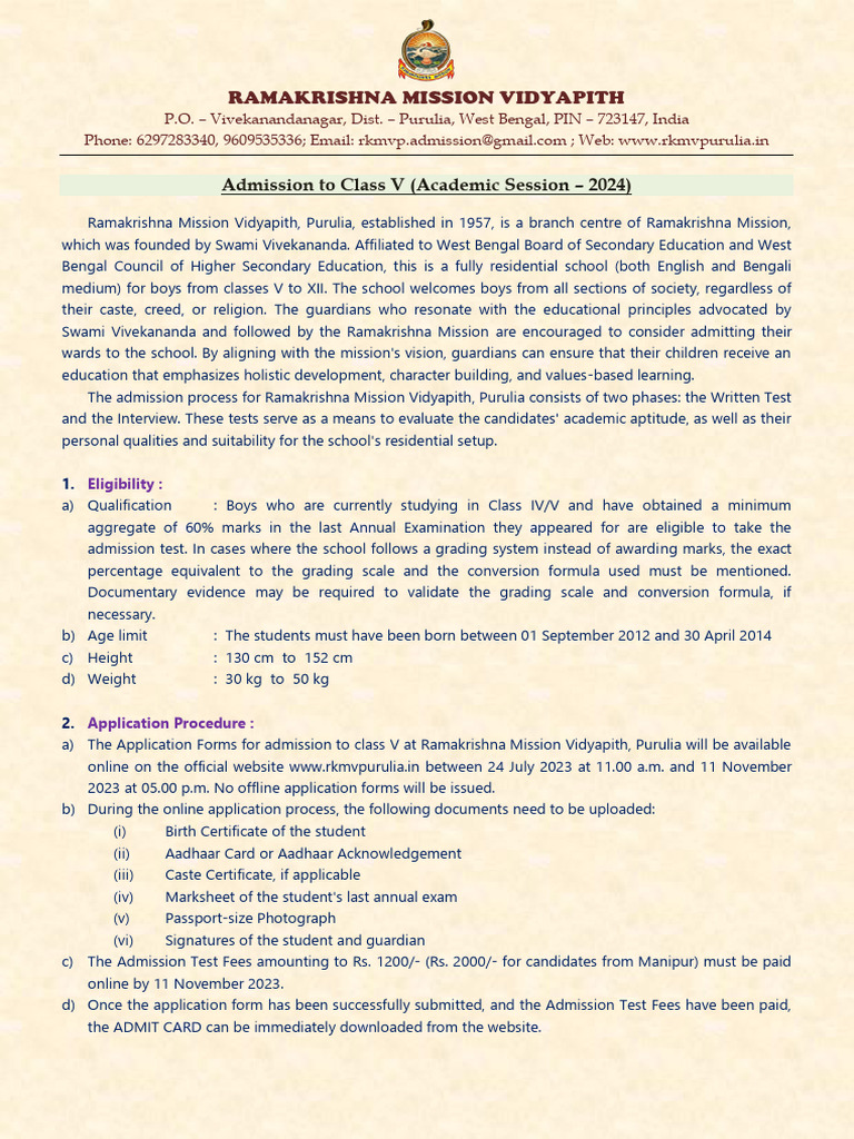 01A Admission Notification Class v 2024 | PDF