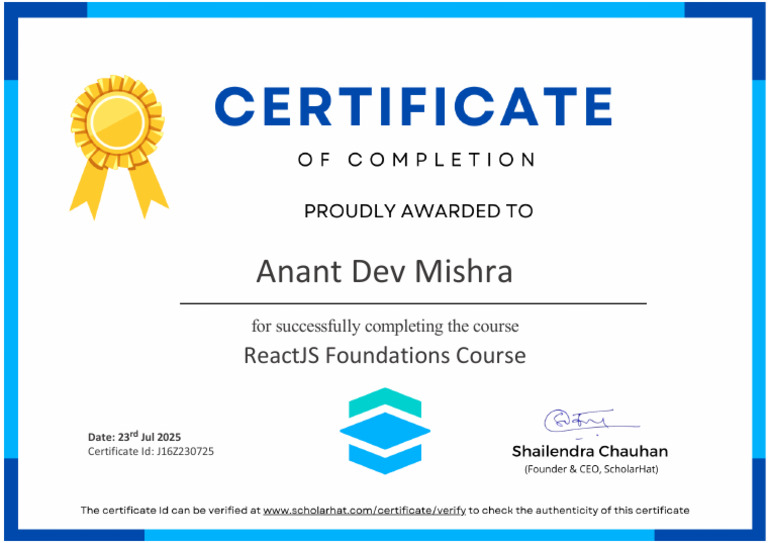 ReactJS Certificate | PDF