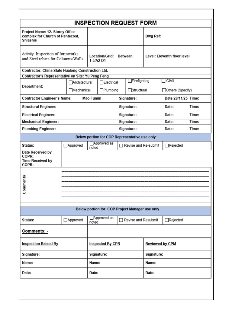 11th FL Columns Inspection | PDF | Composite Material | Concrete