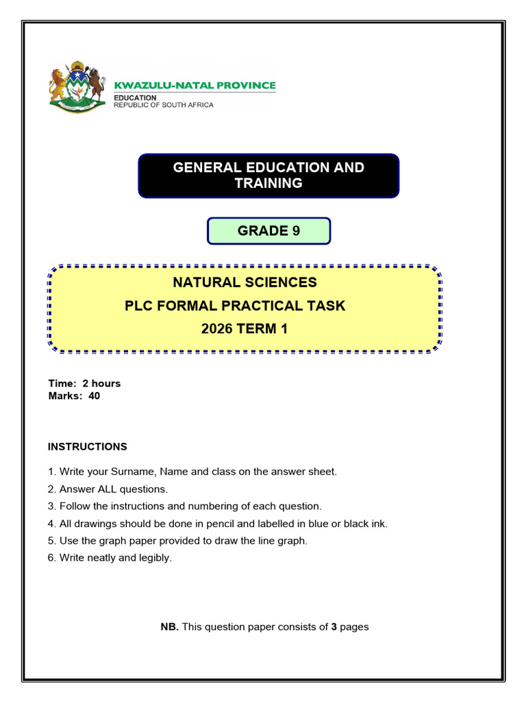 NS - Grade 9 - Term 1 - PLC Formal Practical Task - 2026 | PDF | Heart ...