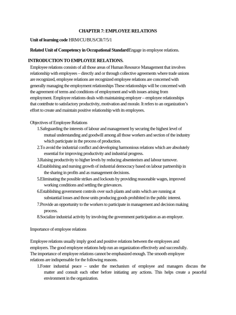 Employee Relation Notes | PDF | Cost Of Living | Employment