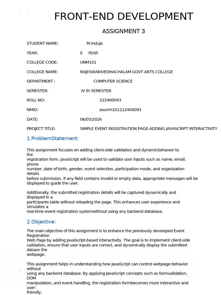 FE Assignment 3 1 | PDF | Java Script | Document Object Model