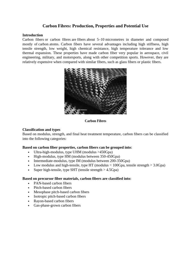 Carbon Fibres, Their Properties and Characteristics | PDF | Fibers ...