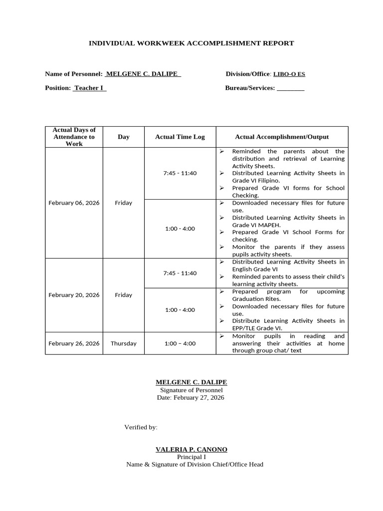 INDIVIDUAL-WORKWEEK-ACCOMPLISHMENT-REPORT-1 (1) | PDF