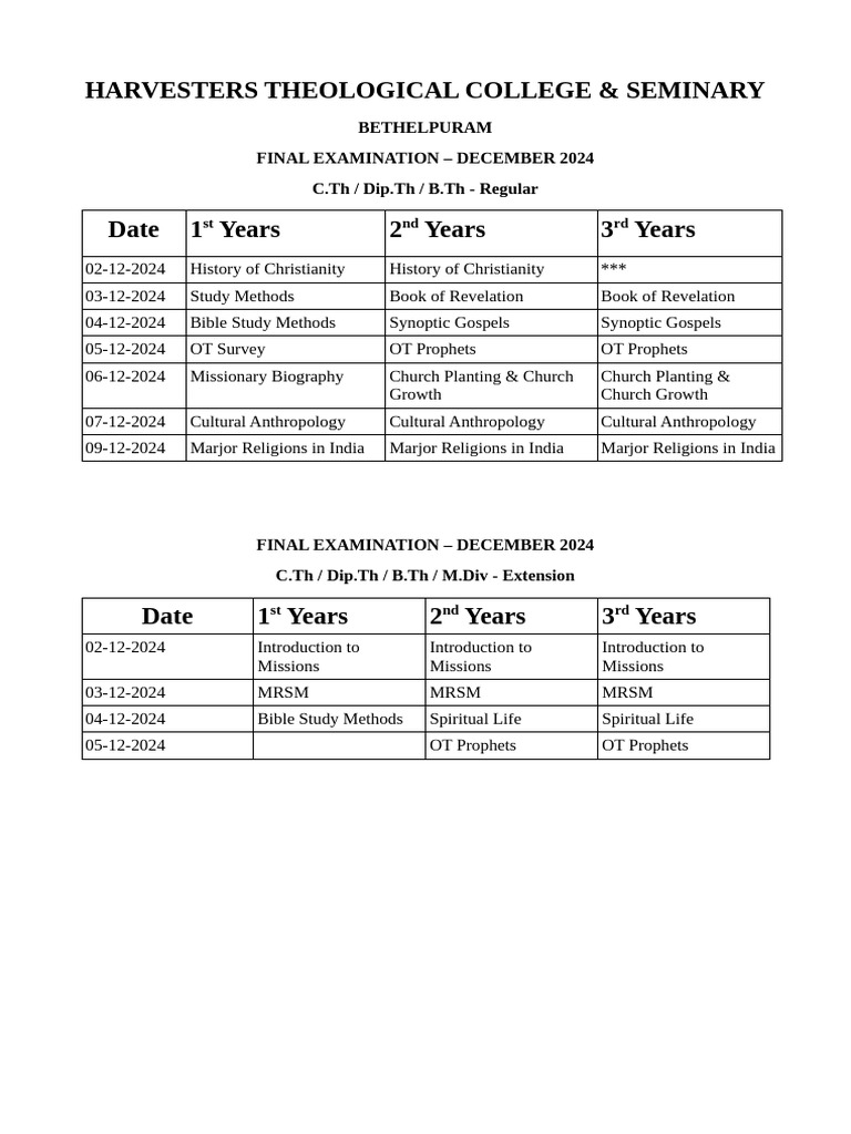 Exam Timetable 2024 | PDF