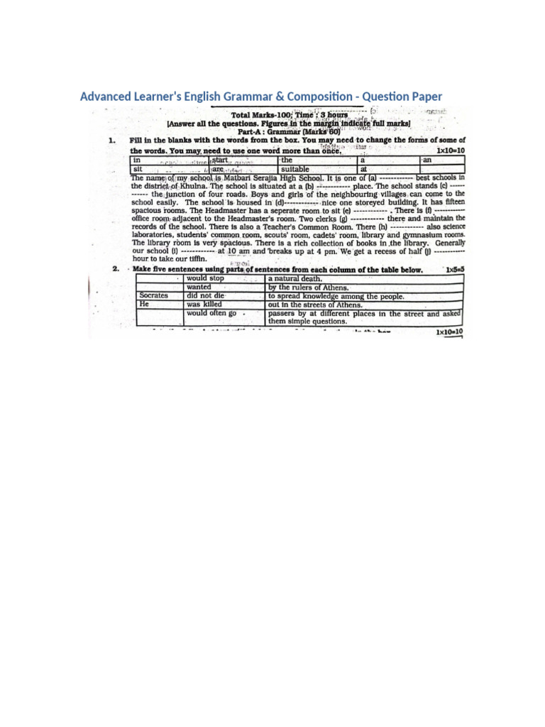 English Grammar Question Paper | PDF