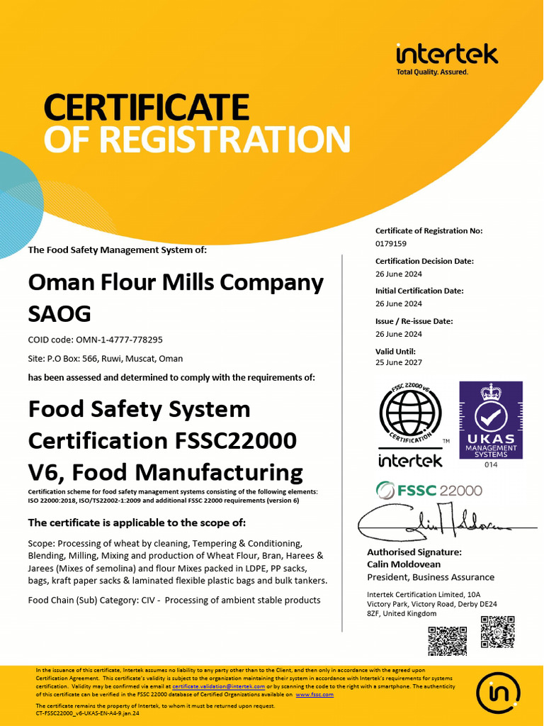 FSSC22000 Certificate (Valid Until June 2027) | PDF | Certification