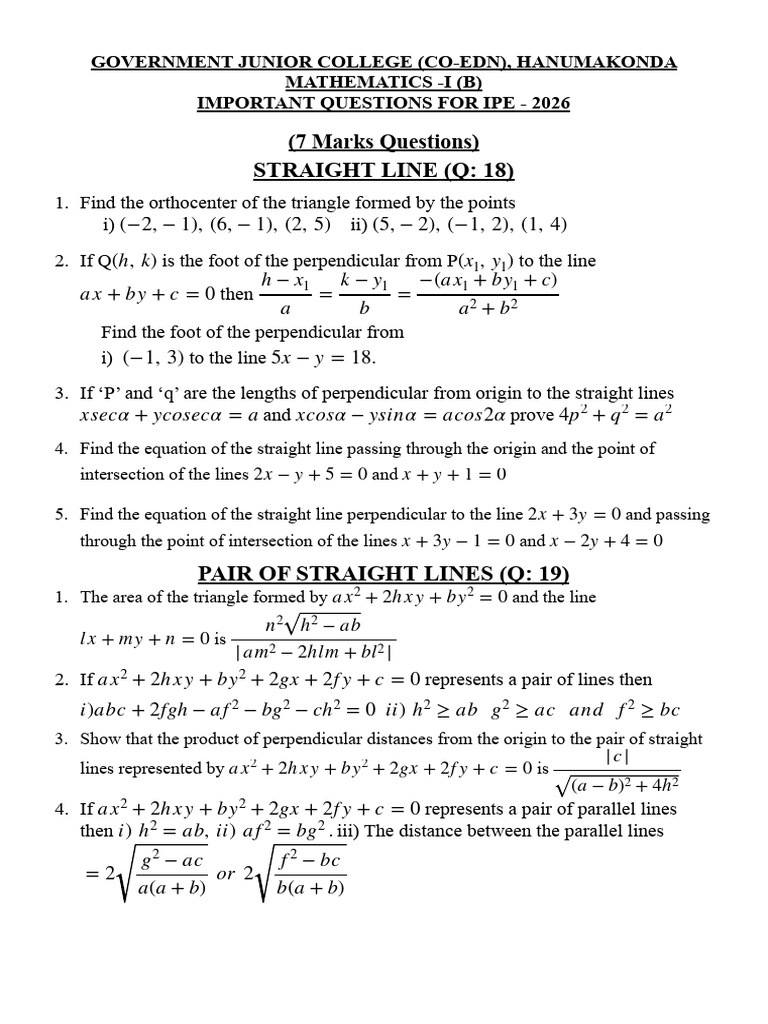 Maths 1b Imp Ques Ipe 2026 | PDF | Line (Geometry) | Sphere