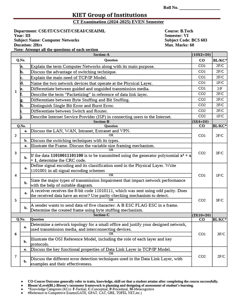 CT paper | PDF | Computer Network | Data Transmission