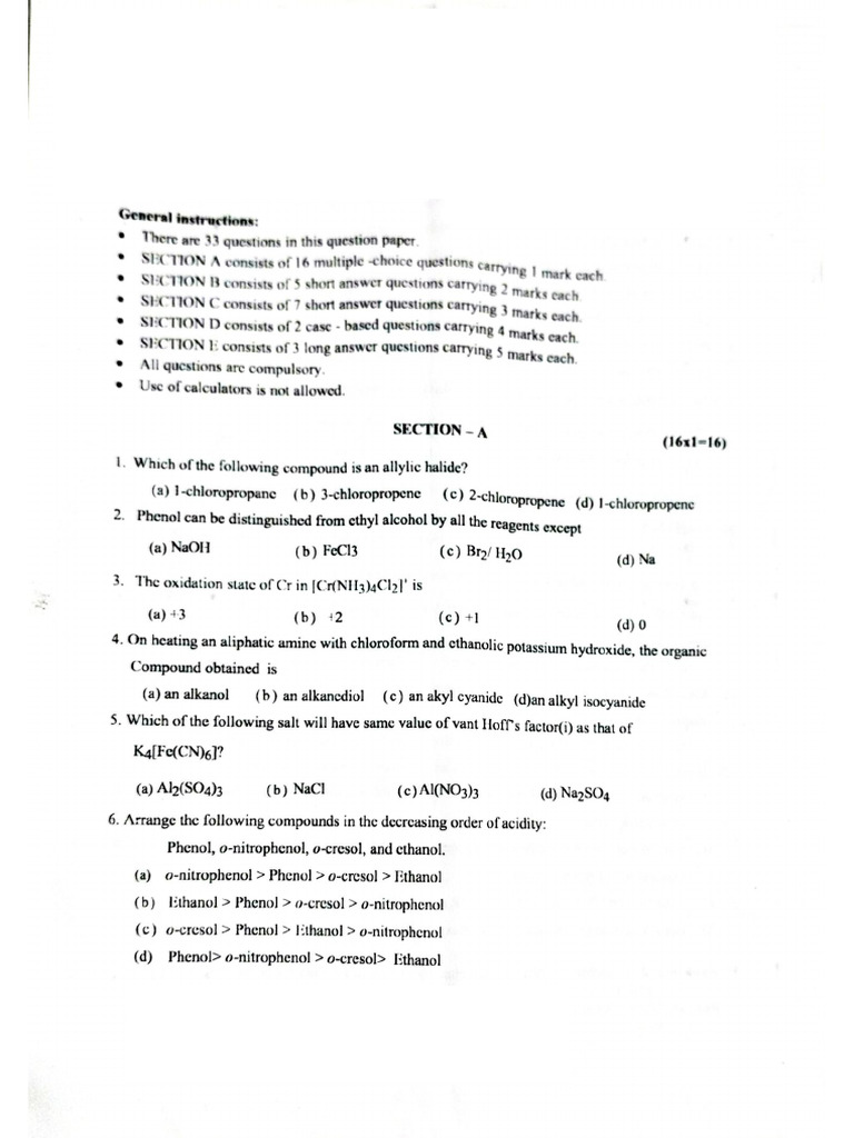Chemistry SET 1 | PDF