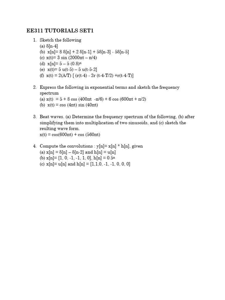 Ee311 Tutorials Set 1 | PDF
