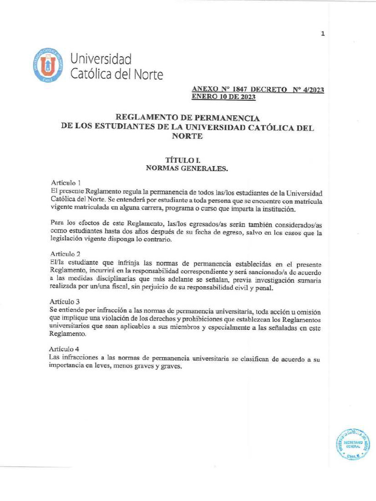 Reglamento Permanencia UCN - Nuevo - D4 2023 - Compressed 1 | PDF