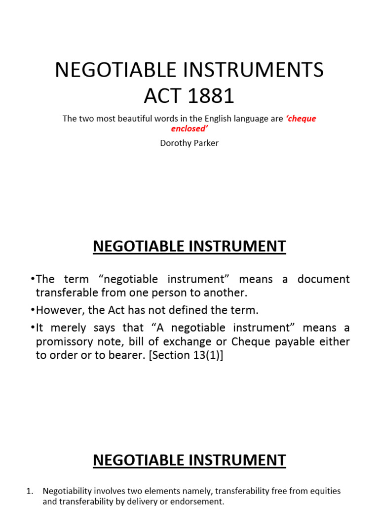 Negotiable Instruments Act | PDF | Negotiable Instrument | Cheque