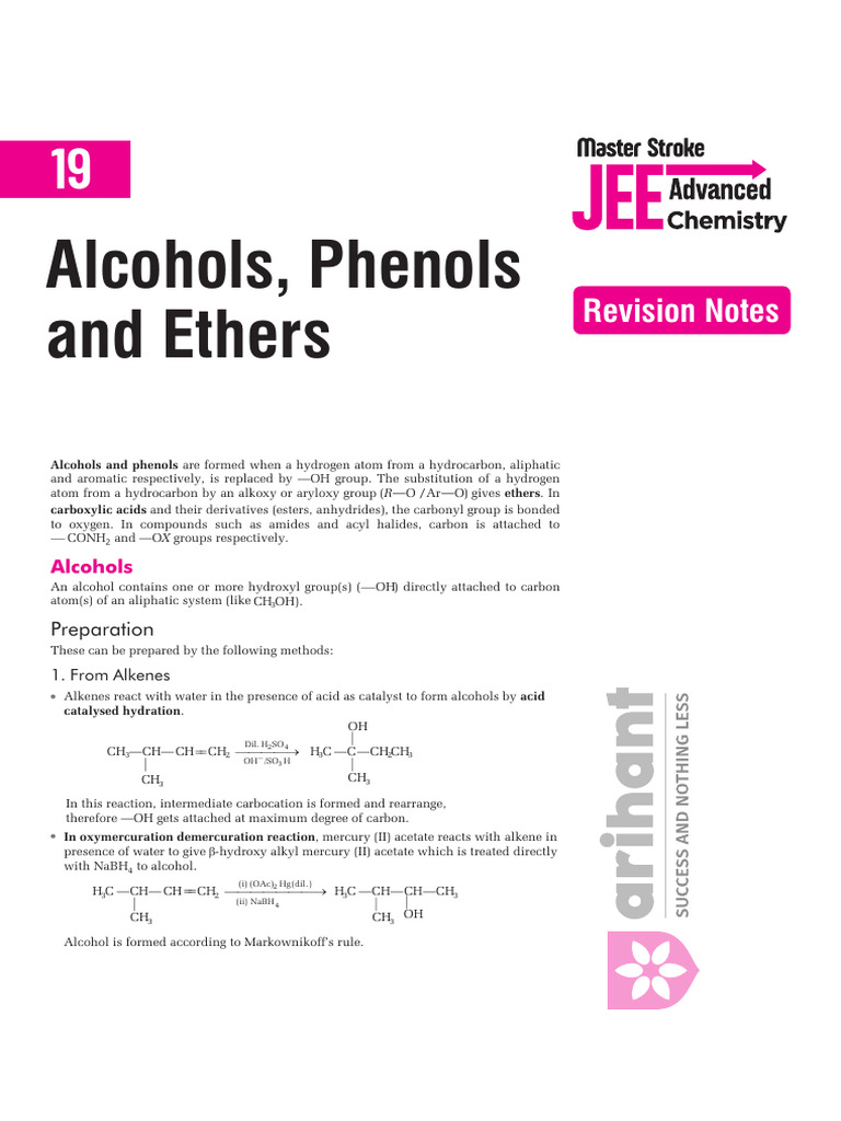 CH 19 Revision Notes Alcohols Phenols and Ethers | PDF | Ester | Ether