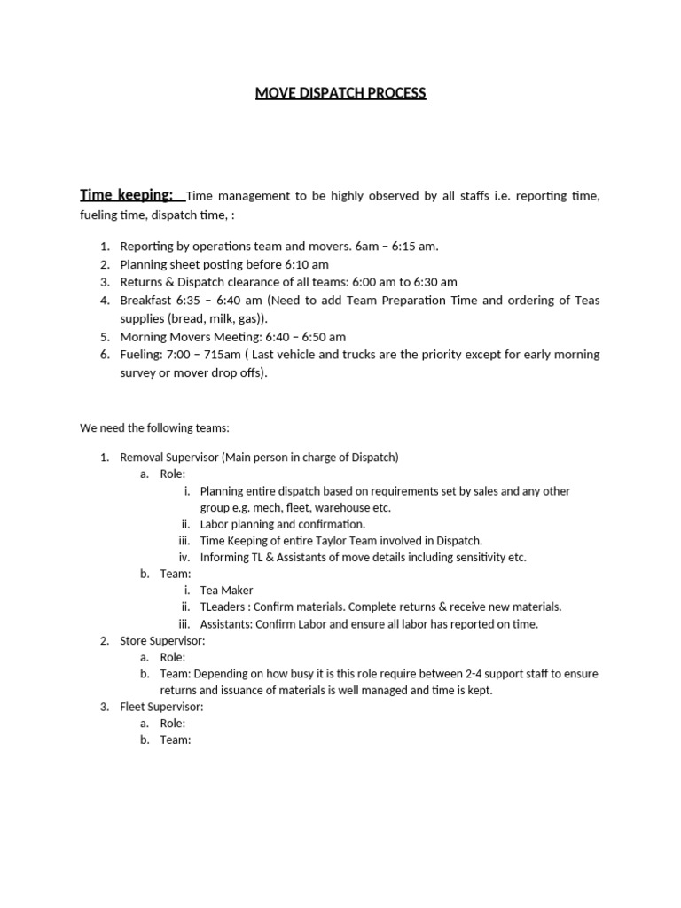 Move Dispatch Process | PDF