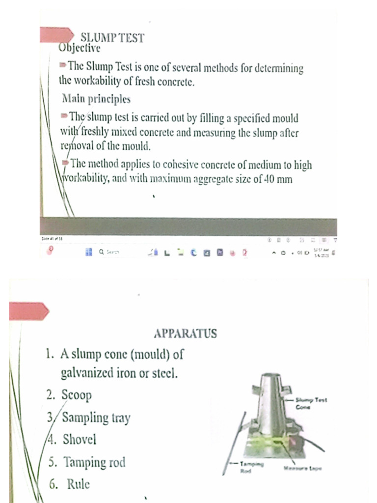 Slump Test Lab Practice | PDF
