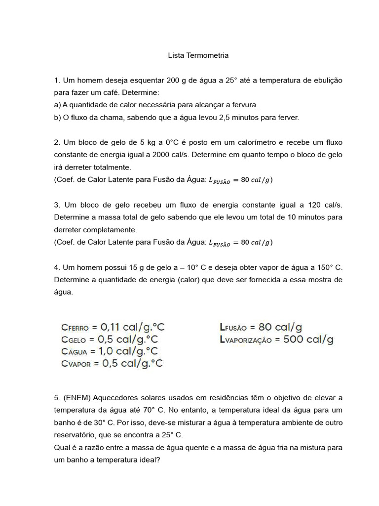 Exercícios de Termometria III | PDF | Calor | Ebulição